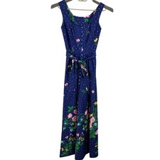 Vintage Chiha Blue Floral Midi Maxi Dress USA polyester/cotton 8 (see measures)
