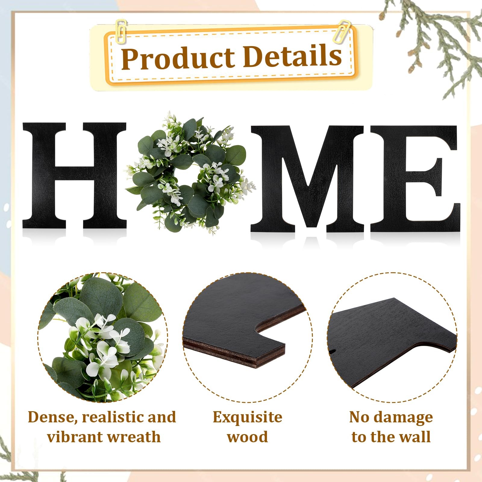 Wood Home Sign with Artificial Eucalyptus Wreath for O, Farmhouse Wall Home S...