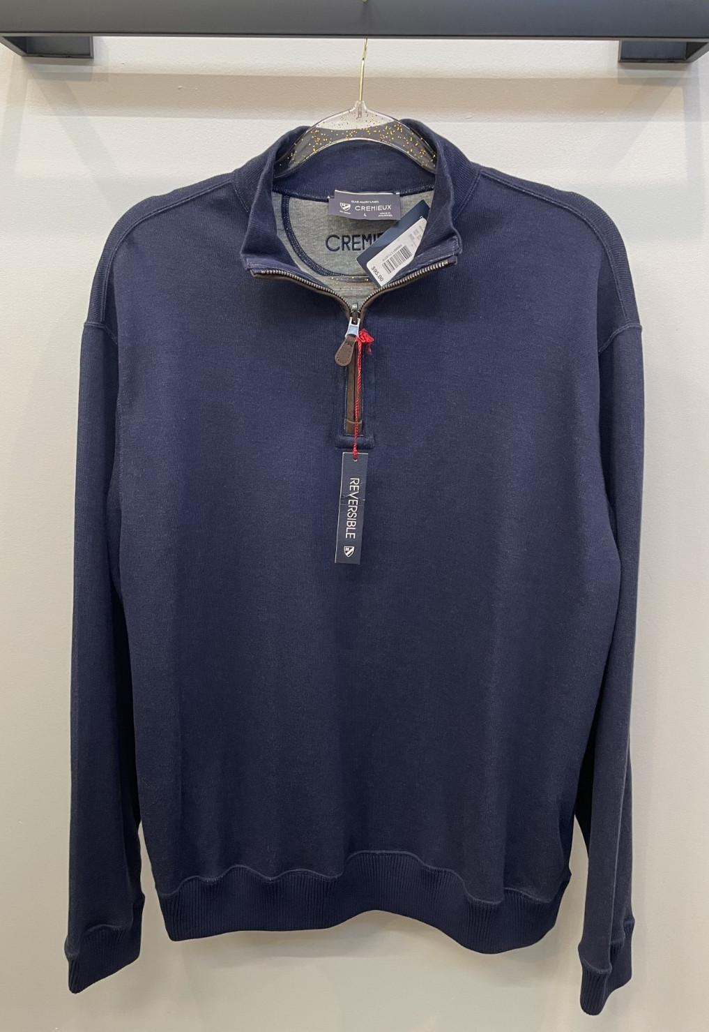 Cremieux Reversible Quarter Zip Jacket Men’s Large Blue Gray Elbow Patches NWT thumbnail 2