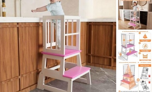 Kids Kitchen Step Stool, Toddler Montessori Learning Standing Tower - Ideal