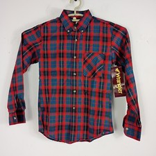 VTG Wrangler Western Shirt Youth Sz 14 S Plaid Buttons Red Blue Made in USA New