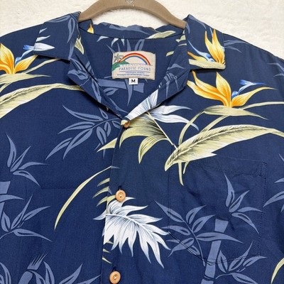 Paradise Found Hawaiian Aloha Shirt Mens M Blue Rayon Floral Made In Hawaii