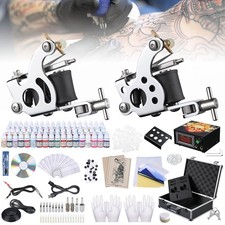 Complete Tattoo Kit 54 Ink 2 Machine Guns LCD Power Supply Needles Grips w/ Case
