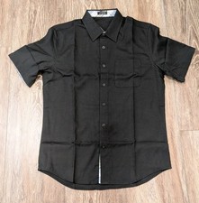 Men's Short Sleeve Button Down Dress Shirt Wrinkle Free Solid Black Sz Small New