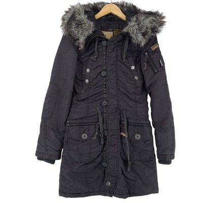 Khujo Parka Jacket Women Winter Coat Cotton Black Hooded Mt0 Size S