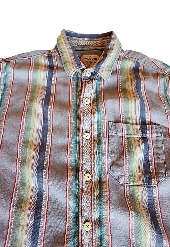 Camisa True Grit Abotonada Suroeste Boho Azteca Informal Algodón Rayas Para Hombres Talla M Foto 3 de 4
