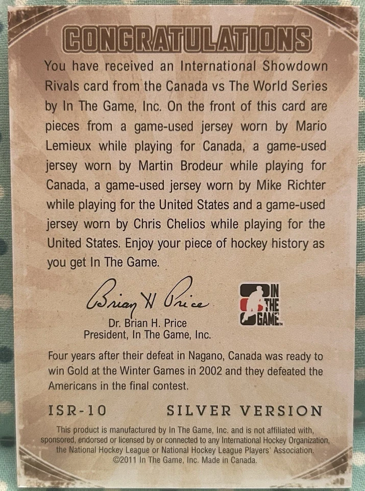 CANADÁ VS THE WORLD 2011 In The Game International Showdown 2002 Rivals Relics Foto 2 de 2