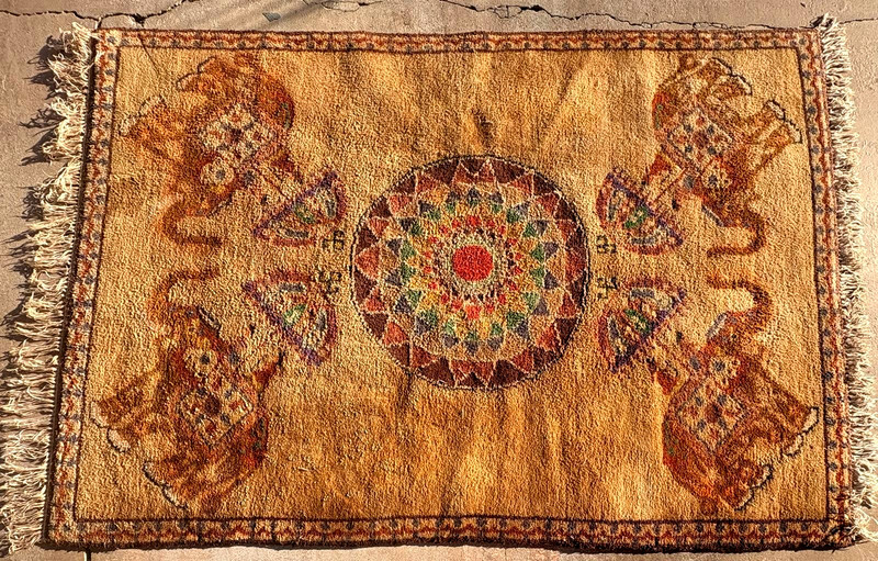 Hand-woven India Jaipur mandala rug Elephant Oriental wool carpet 5' 9' X 3' 11"