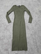 Forever 21 Bodycon Dress Womens S Green Long Sleeve Sweetheart Neckline Maxi