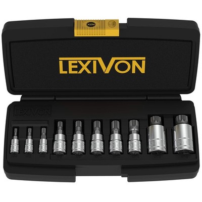 LEXIVON XZN Triple Square Spline Bit Socket Set, Premium M4 - M18, Black