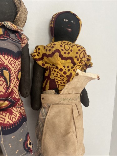 Lot of 2 Ethnic Jamaica Islander Rag Dolls Black Primitive Handmade Folk Art - Picture 10 of 19