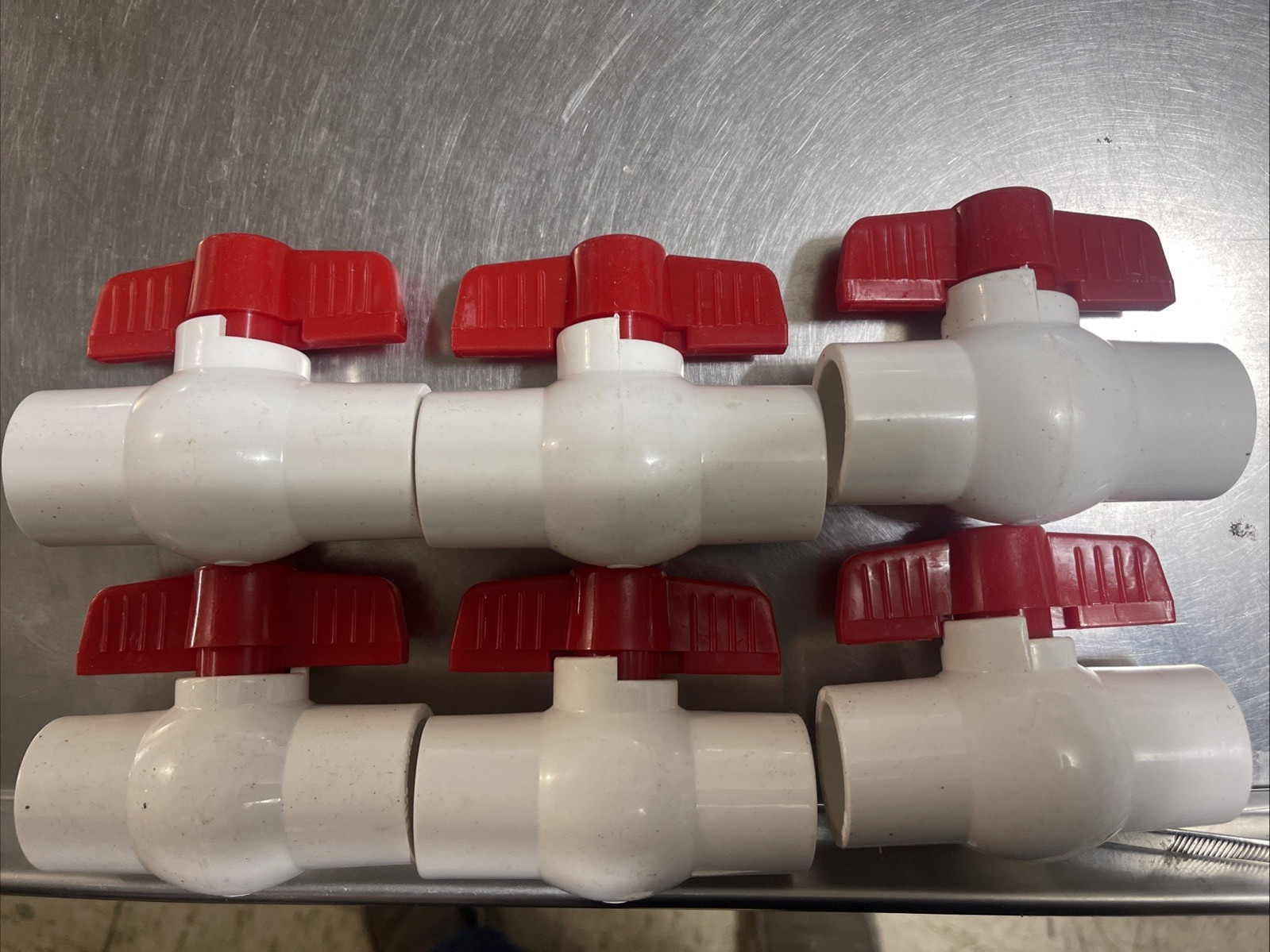 6 Pack 3/4” PVC Ball Valve Slip x Slip SCH40 White Red Handle Shut-Off