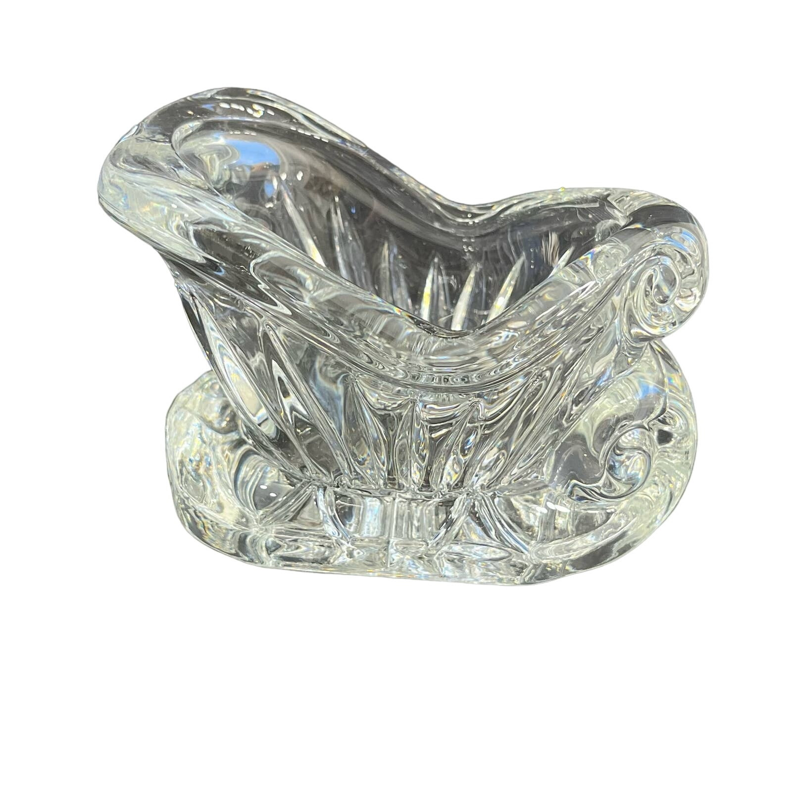 DePlomb Lead Crystal Holiday Sleigh Votive Tea Light Candle Holder