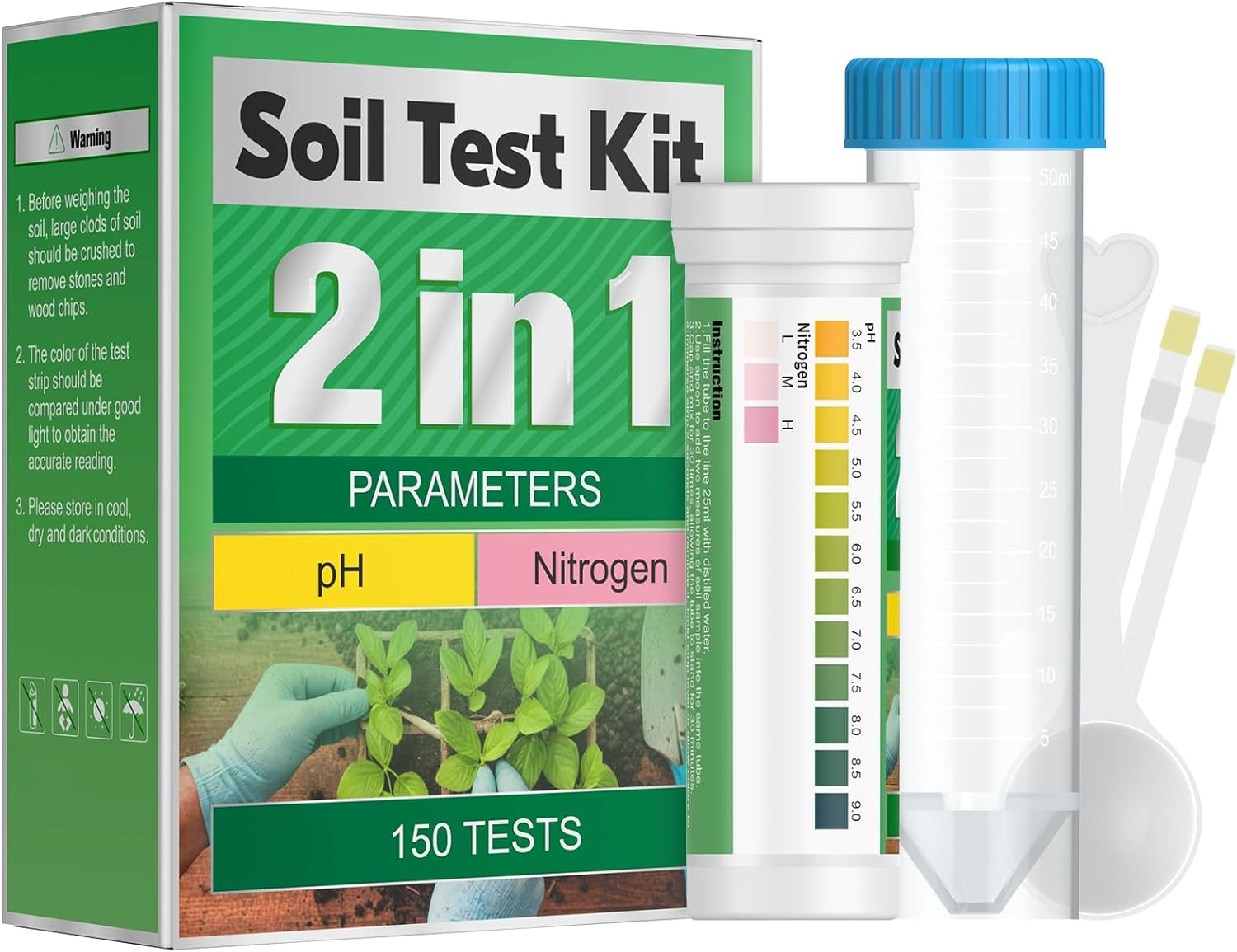 2 in 1 Soil Test Kit for Ph & Nitrogen, 150 Strips Soil Ph Test Kit, Soil Ph Tes