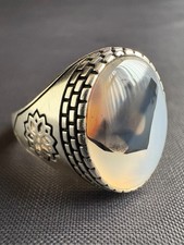 925 Sterling Silver Ring Natural Aqeeq Agate Ring Handcrafted Ring Size 10 US