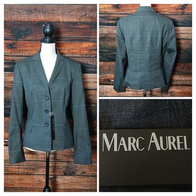 Marc Aurel Blazer Jacket EU 40 US 8 Gray Checked Wool Made In Poland NWT 
