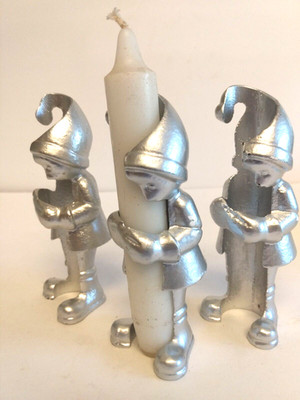 Silver Cast Iron Elf Pixie Taper Candle Holder Huggers 5.25 inches Tall Set Of 3