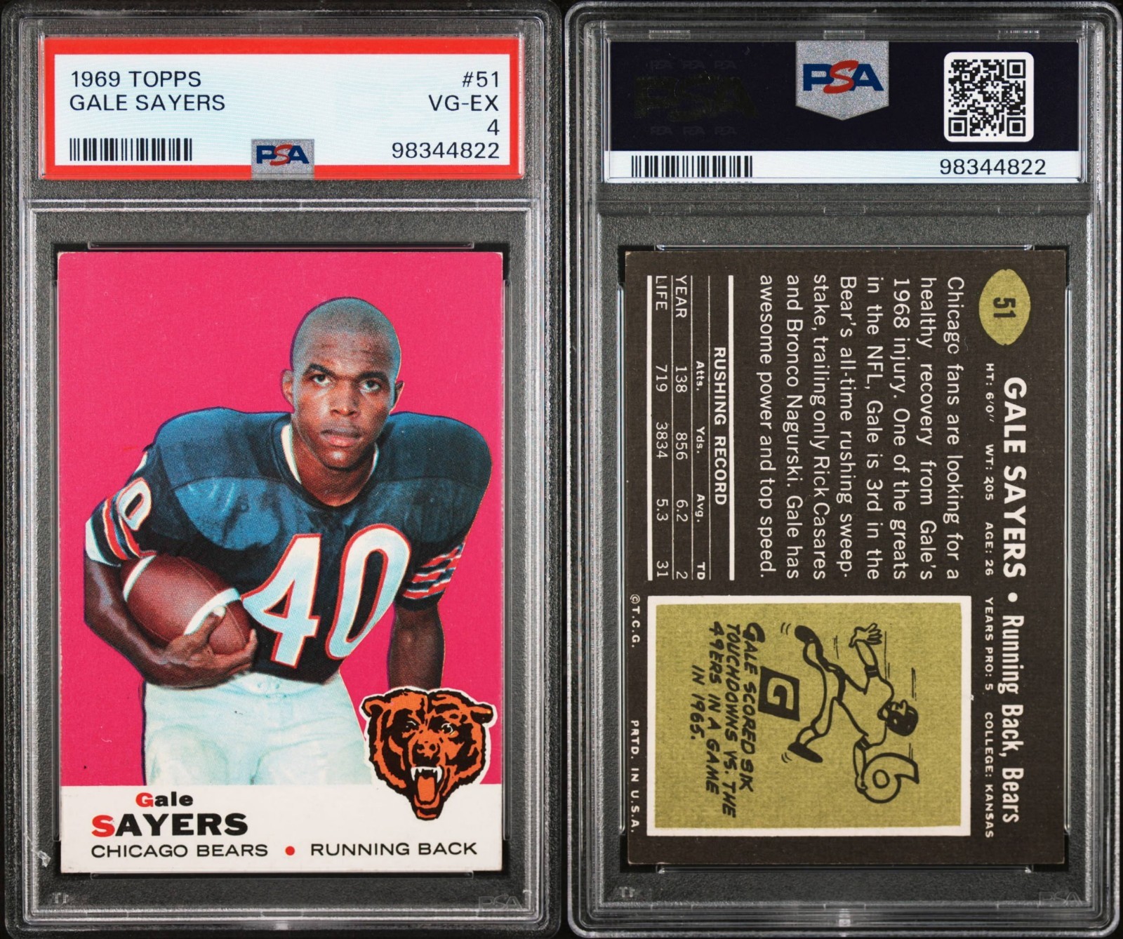 1969 Topps - Gale Sayers #51 PSA 4 Vintage HOF  view 3
