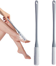 Toe Cleaning Brush Grey, Foot Scrubber in Shower with 15.7" Long Handle, Sili...
