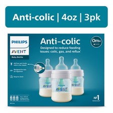 Philips Avent Anti-colic Baby Bottle with AirFree Vent, 4oz, 3pk, Clear