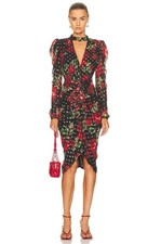 NEW! Rocco Sand x Revolve Rosie Black w Red Roses Floral Midi Dress Small