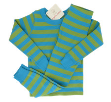 New NWT Hanna Andersson Organic Cotton Apple Green Aqua Blue Long Johns PJs 120