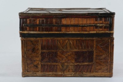 Antique Handcrafted Bamboo & Wood Dowry / Trousseau Storage Chest   Geometric Pa