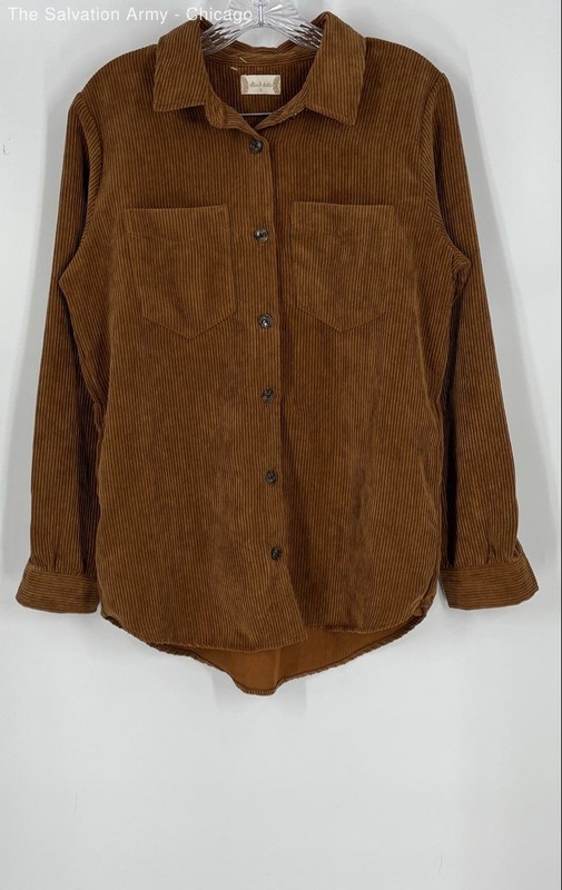 Altar'd State Womens Brown Corduroy Long Sleeve Button-Up Shirt Size Small
