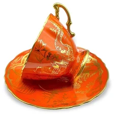 Orange Gilt HAMMERSLEY CHINOISERIE Bone China Tea Cup Saucer 4755 England EUC