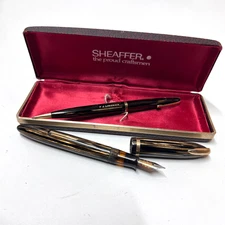 Vintage Sheaffer Fountain Pen Striated BRN 500 #5 NIB Feather Touch + 400 Pencil