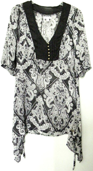RIPCURL Tunic TOP semi sheer Beach Shirt waterfall Sides paisley ~ Women sz 12