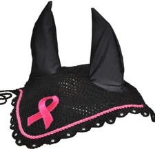 Breast Cancer Awareness Horse Fly Bonnet Ear Net Veil Mask Hood Crochet Hand Mad
