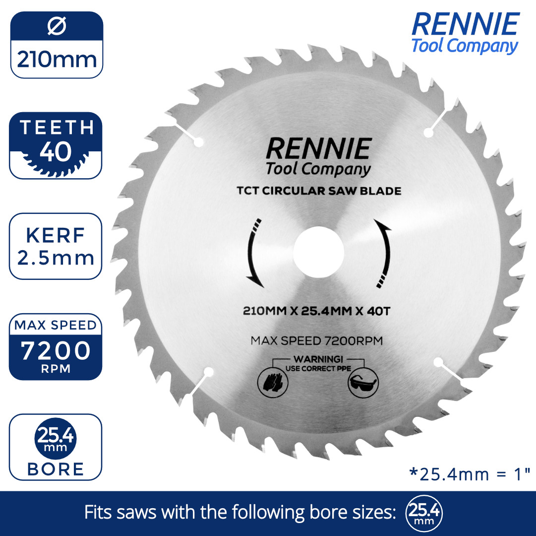 TCT Circular Wood Blade 210mm x 40T fits Evolution Rage Saws 25.4mm Bore