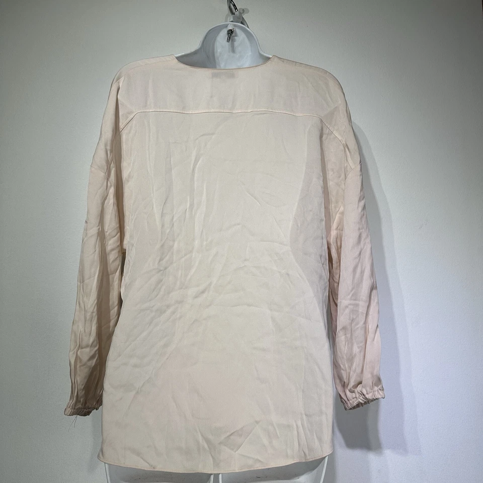 Blusa Vince Seda Rosa Cuello en V Popover Manga Larga Talla M Foto 4 de 4