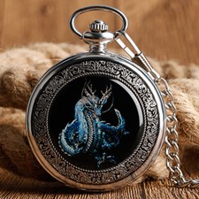 Retro Evil Dragon Mechanical Pocket Watch Steampunk Hand Wind Skeleton Fob Watch