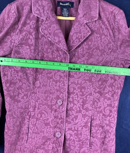 Denim & Co. Blazer Women's Small Pink Floral Corduroy Lined - Picture 4 of 8