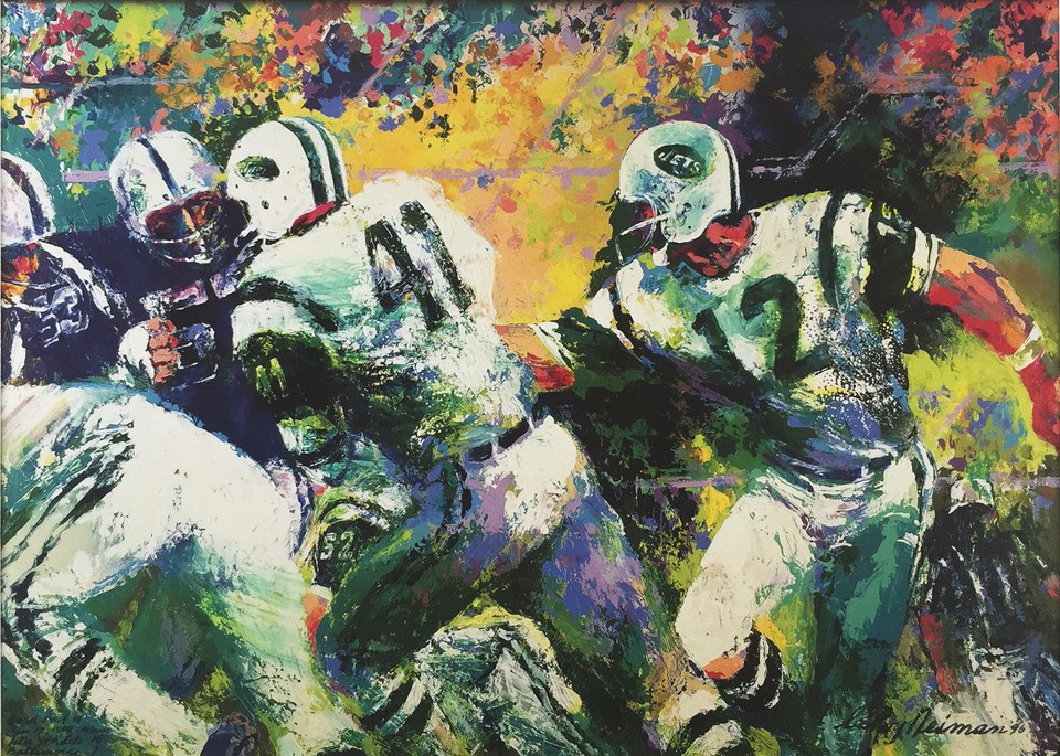 LeRoy Neiman "Handoff Super Bowl III" CUSTOM FRAMED NY JETS Broadway
