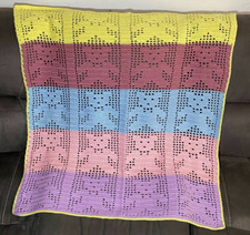 Handmade Crocheted Baby Afghan Purple/Pink/Blue/Rose/Yellow Teddy Bear 37"x38"