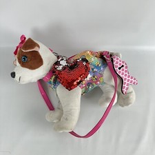 Poochie  Co Dog Purse White Brown Patches Red Sequin Heart Emoji Smiley Faces