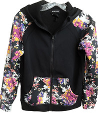 EUC Burton Crown Bonded Full Zip Jacket Black Floral Girl's M Hoodie