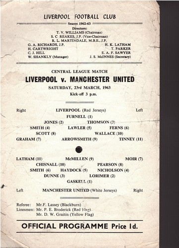 LIVERPOOL FC V MANCHESTER UNITED - CENTRAL LEAGUE MATCH- 1962/63 - 23