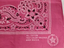 Vintage All Cotton Fast Color Pink Bandana Head Scarf Made In USA RN13960