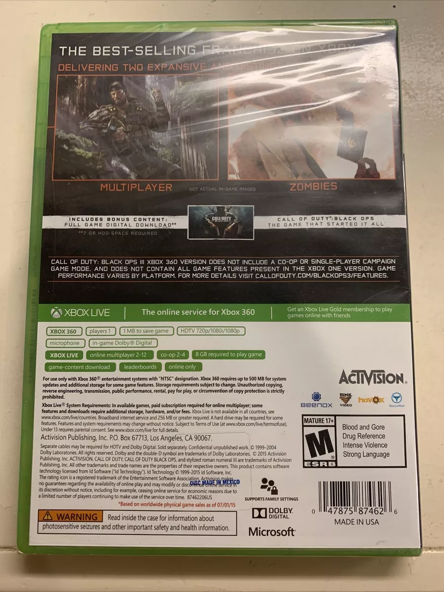 Call of Duty COD Black Ops 3 III Microsoft Xbox 360 Brand New Factory  Sealed 47875874626