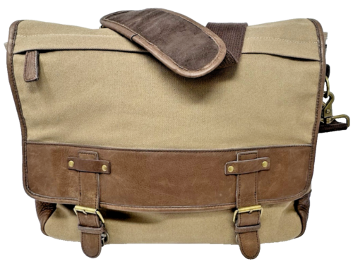 Vintage 90s Eddie Bauer Canvas & Leather Trim Messenger Bag Shoulder Travel Bag