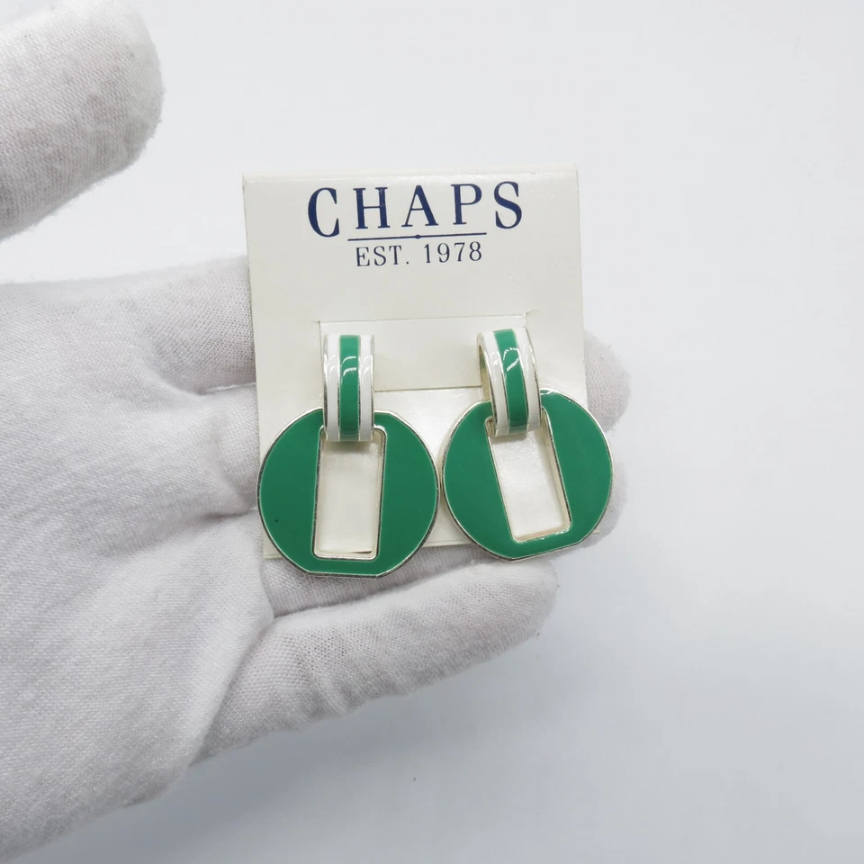 Pendientes colgantes Chaps Door Knocker esmalte verde audaz retro funky vanguardista Foto 2 de 4