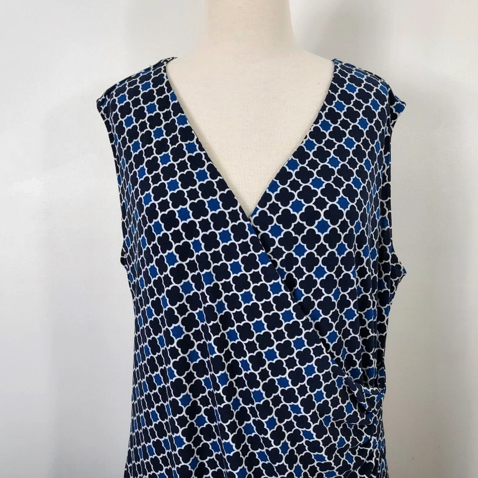 Vestido Charter Club envolvente sintético sin mangas elástico para mujer talla grande 3X azul blanco Foto 3 de 4