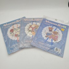 3 Vintage 1989 Victorian Lacecross stitch kits 5" Lace Doily Made In USA