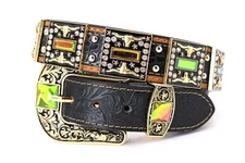 Western Belt Cowboy Black Belt Rhinestone Stud Belts Pants 34 Cinto Vaquero 