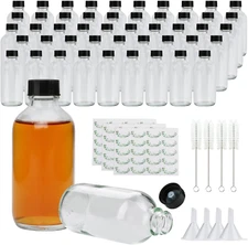 Small Clear Glass Bottles with Lids, 4 Oz Glass Containers with Labels, Funnels 