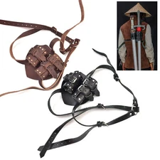 Dual Sword Holster Genuine Leather Shoulder Belt Baldric for LARP & Cosplay